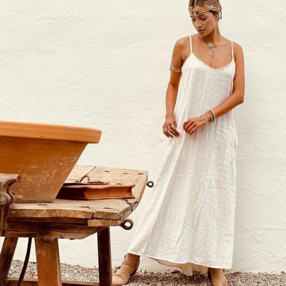 Natural Rough Claudita Lisor Raw Cotton Maxi Dress